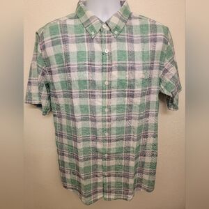 NWT Weatherproof Vintage Men's Linen Blend Short Sleeve Button Down Plaid Shirt